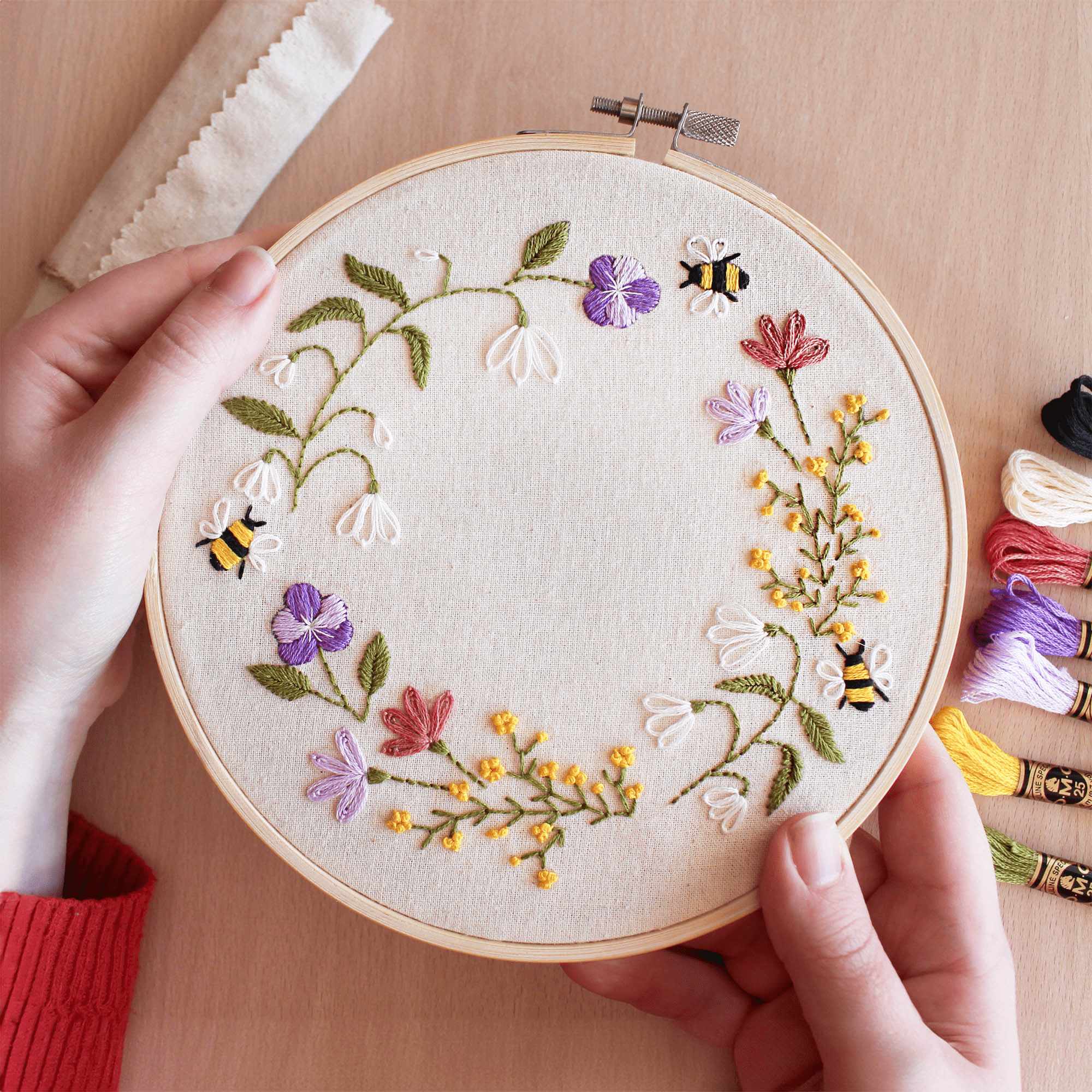 Kit Broderie Point De Croix Noël Débutant - 3 Motifs + Cerceau Bambou 20 Cm