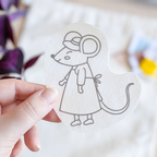 Kit de broderie débutant, petite souris, illustration enfant, papier hydrosoluble